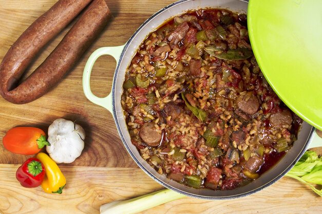 Cajun cooking - sausage, peppers and gumbo