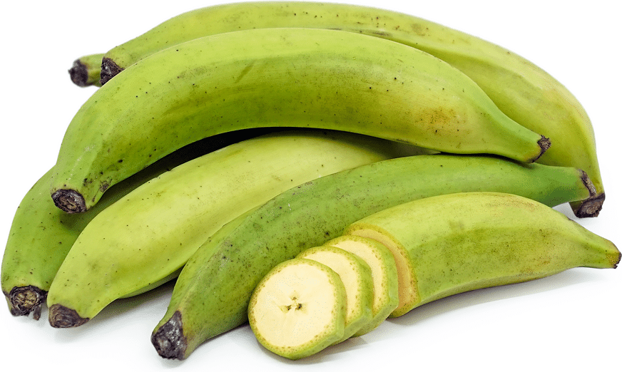 Green bananas with one sliced