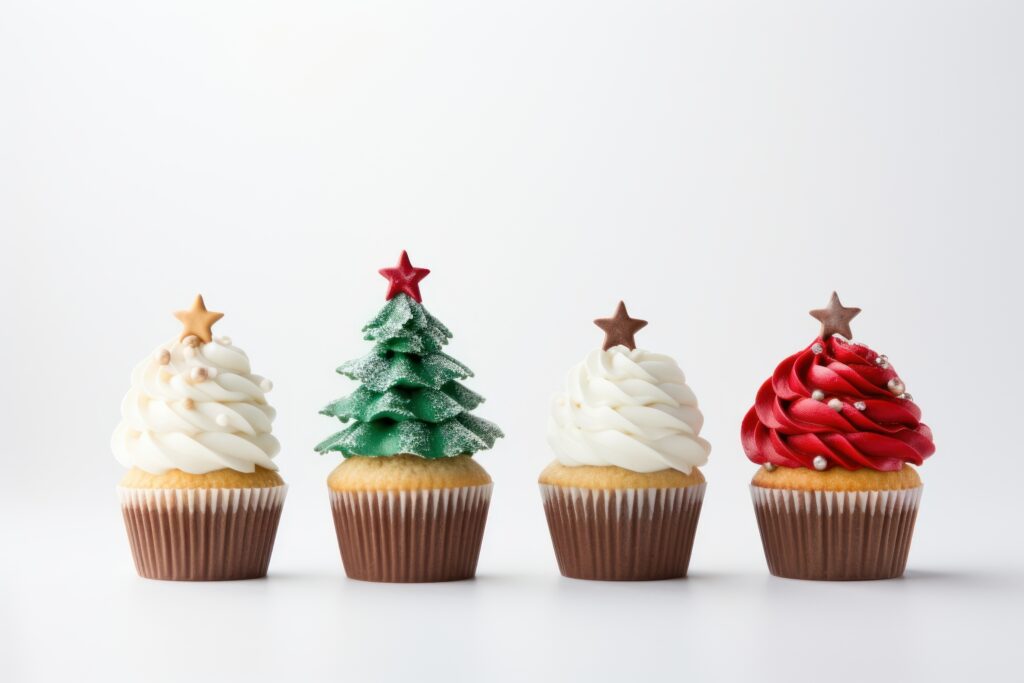Cupcakes decorated to look like Christmas trees