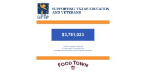 Texas Lottery logo and text “Supporting Texas Education and Veterans - $3,761,023”
